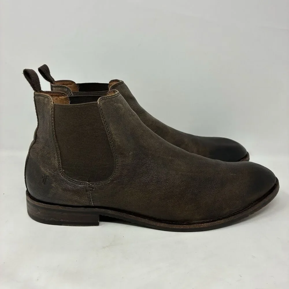 Frye Tyler Flex Boots Mens Size 13 Brown Leather Chelsea Ankle Pull On Pebbled